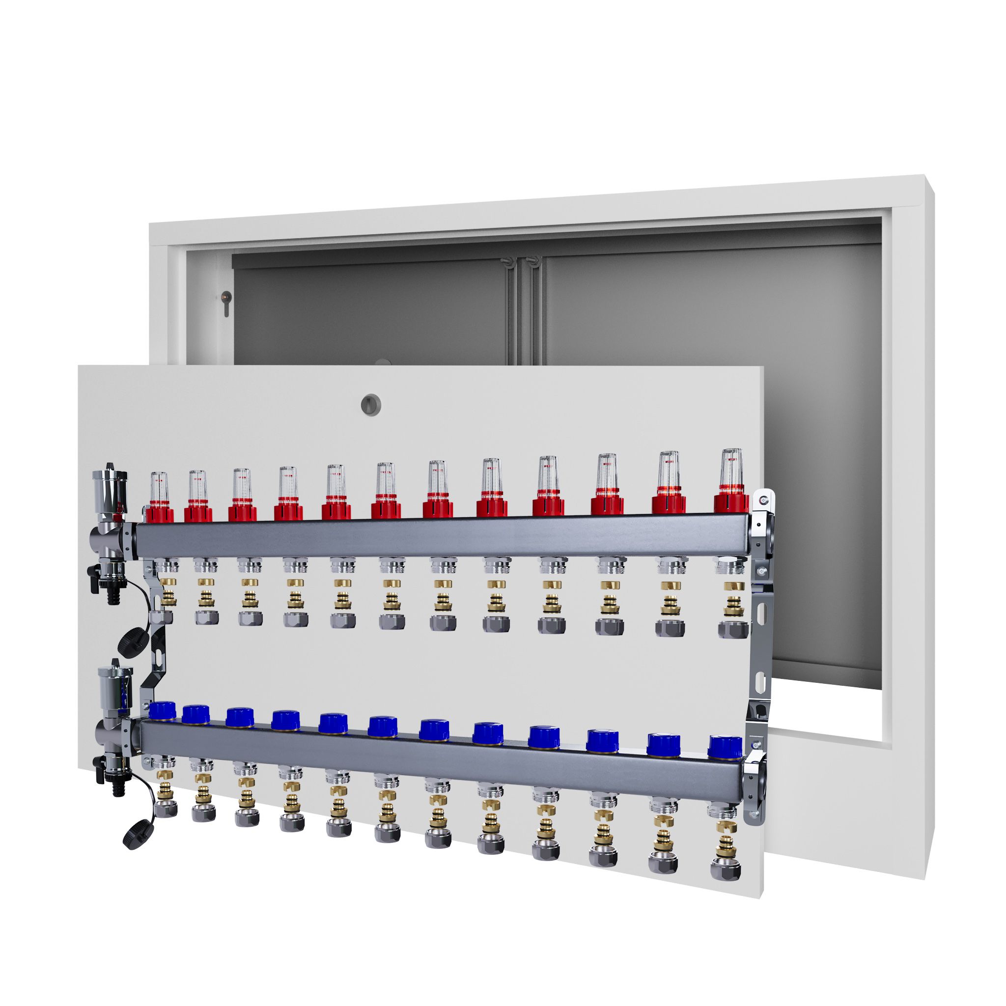 Nerezový rozdělovač pro podlahovku 12 s nástěnným boxem Pex