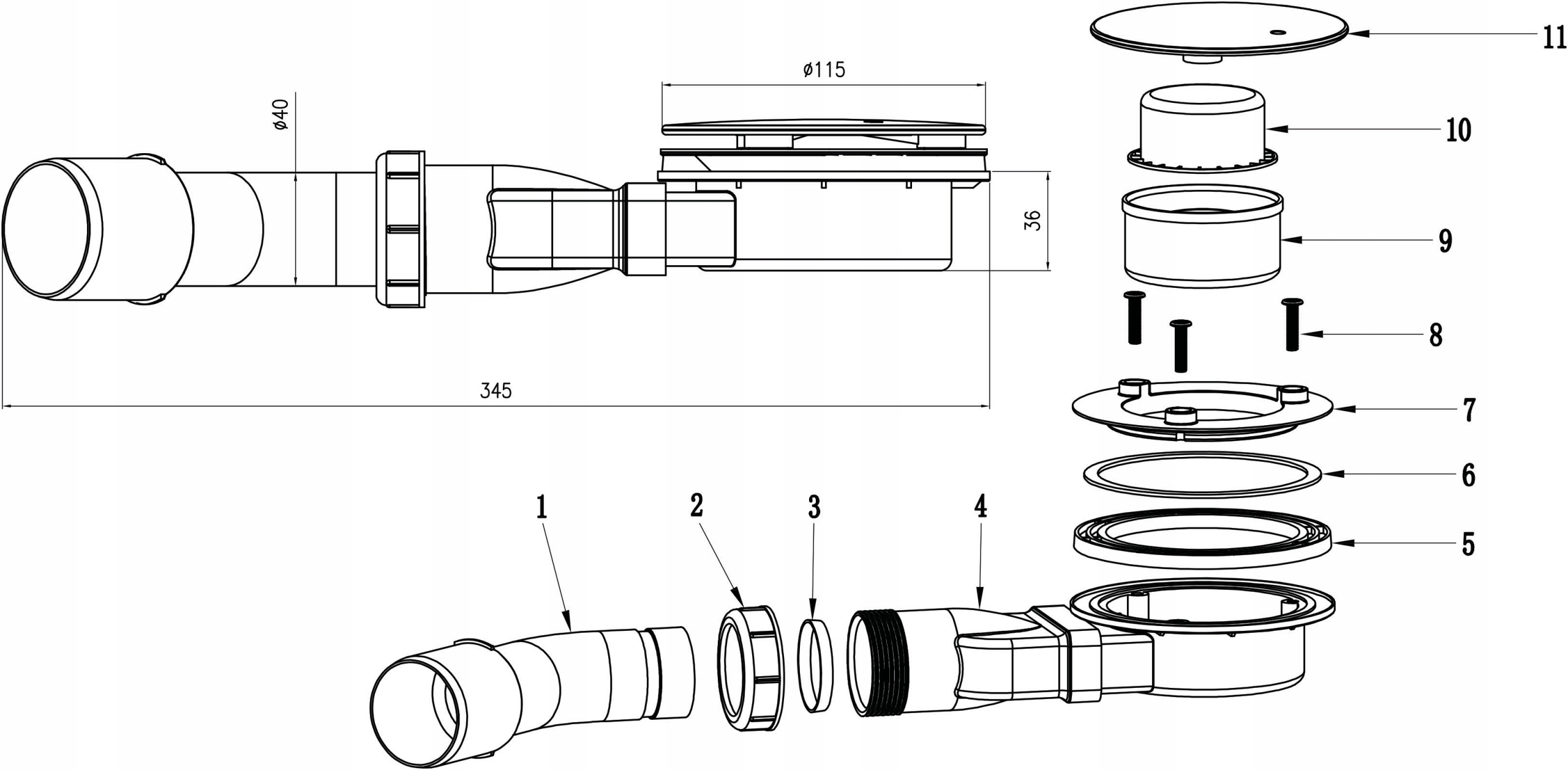 SYFON DO BRODZIKA FI 90 SLIM BARDZO NISKI 36mm CHROM HT Marka Hytti