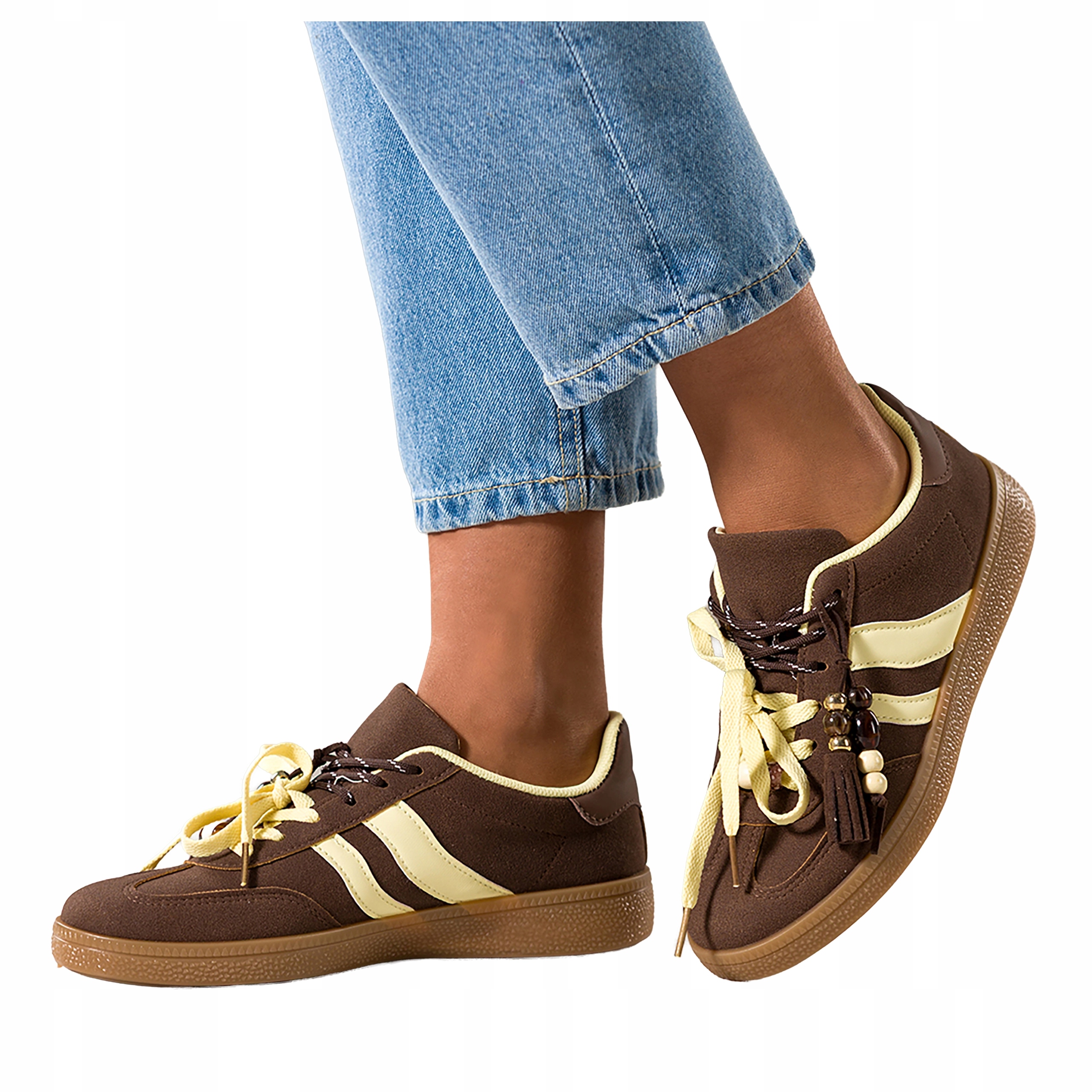 Čokoládové Tenisky Dámské Šněrovací Elastické Sportovní S Ozdobou vel. 38