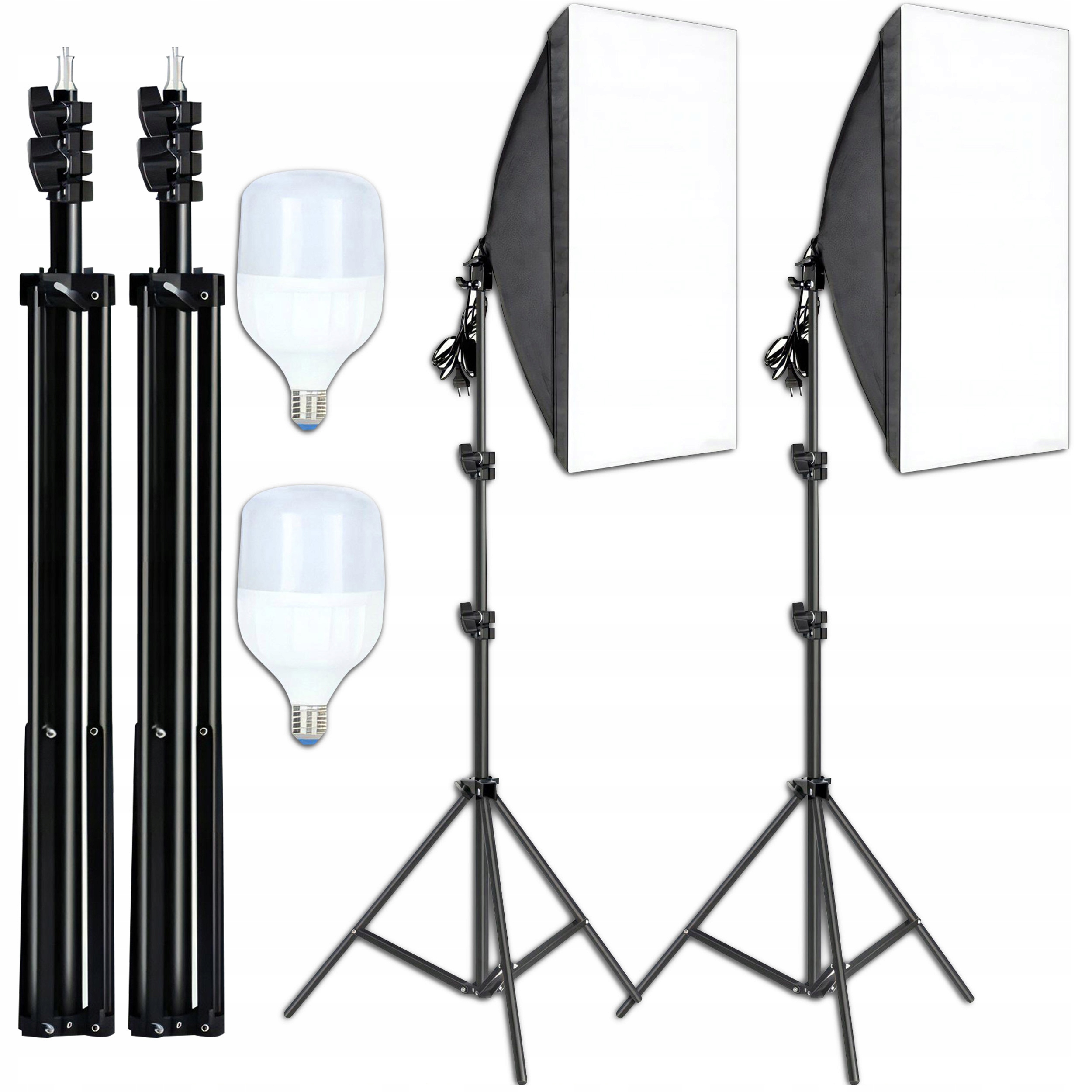2x Studiové Lampy Softbox 50x70 cm Žárovky Led Lampa Na Fotografie Sada