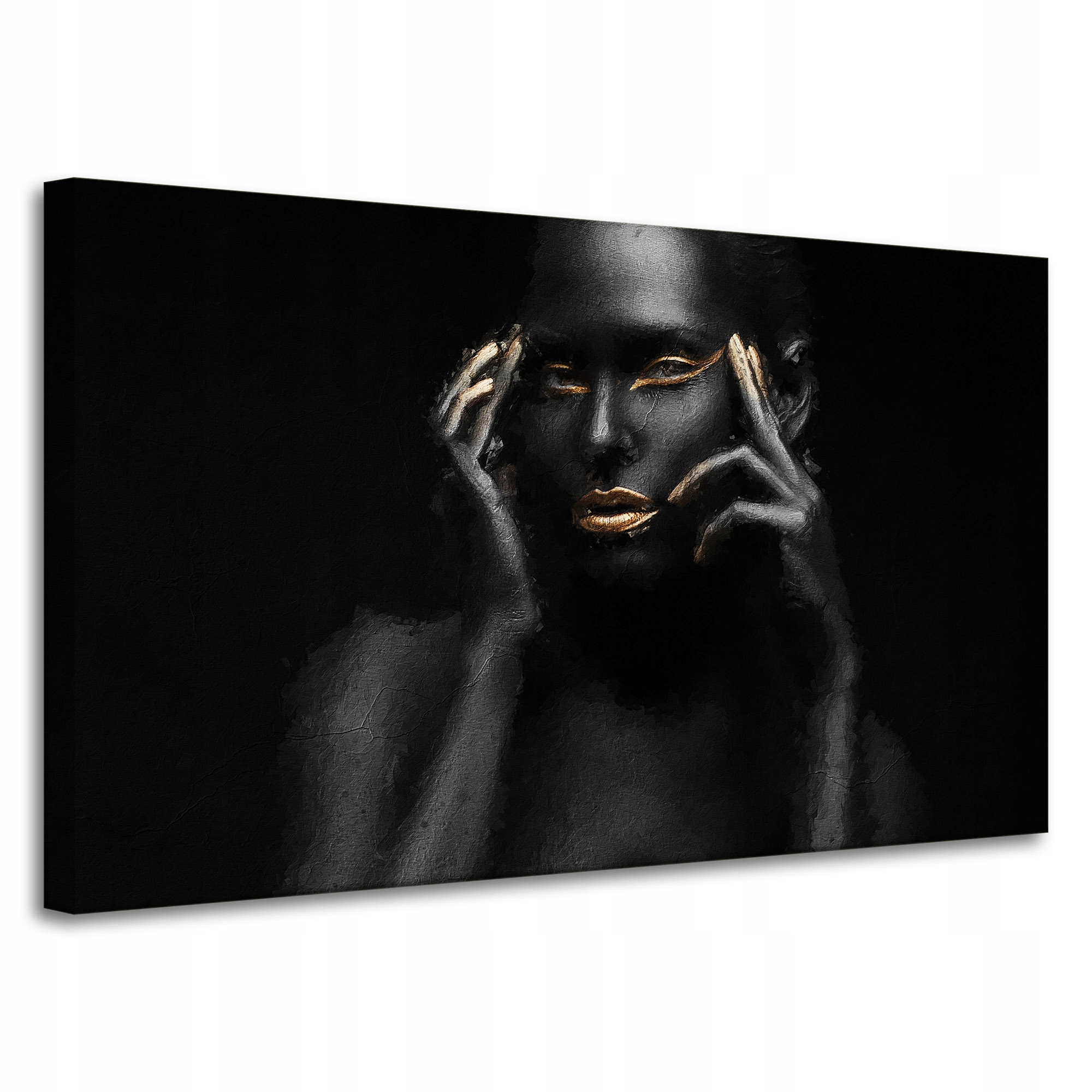 Obraz na plátně Černá žena Zlaté rty a oči 100x60 cm