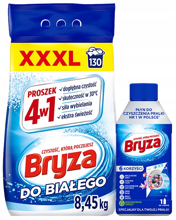 Bryza Proszek do prania białego 8,45kg Płyn do czyszczenia pralki 250ml