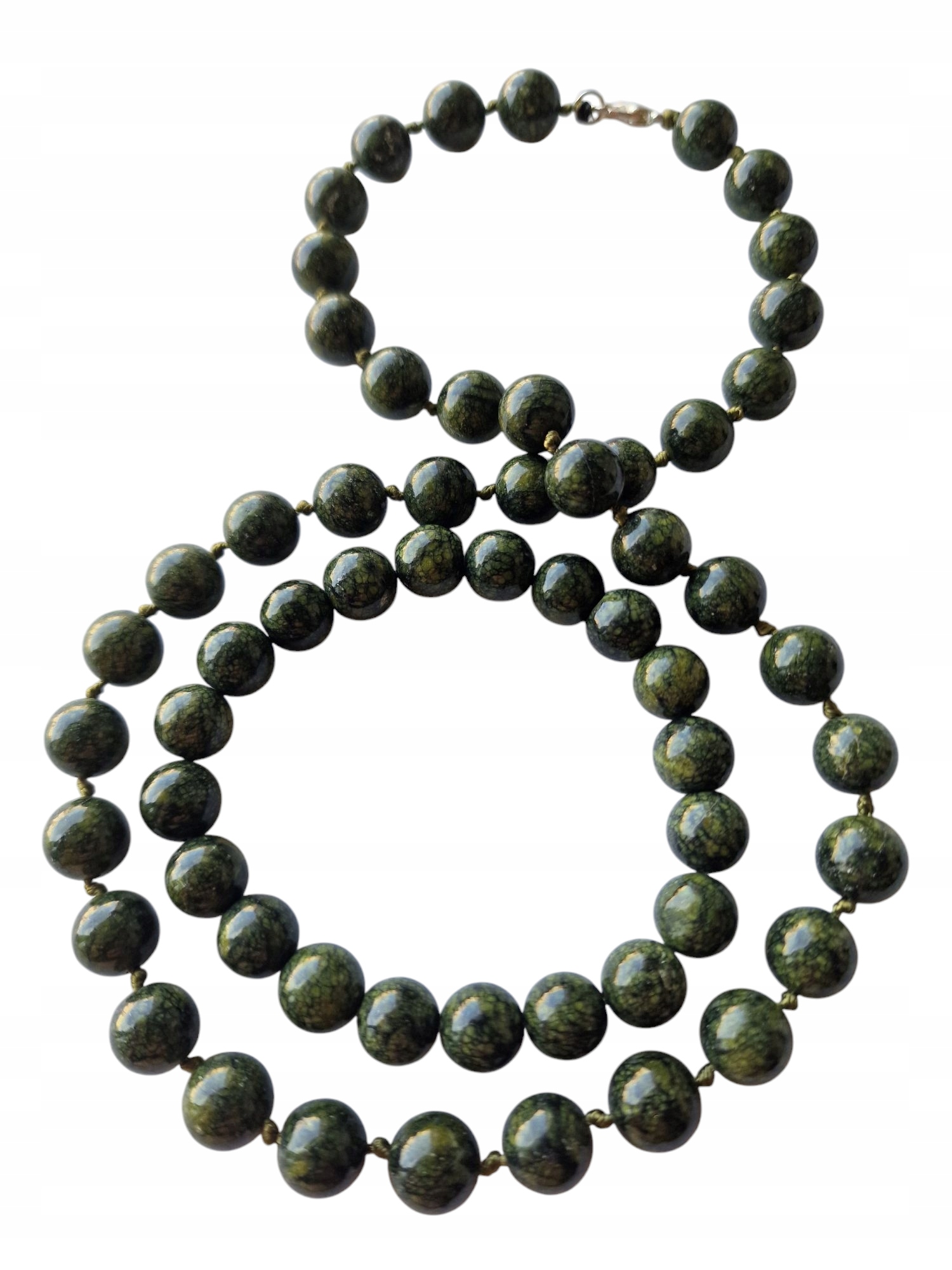 Vintage Serpentinit Komplet Náhrdelník Náramek Snake Stone Dobrá Aura