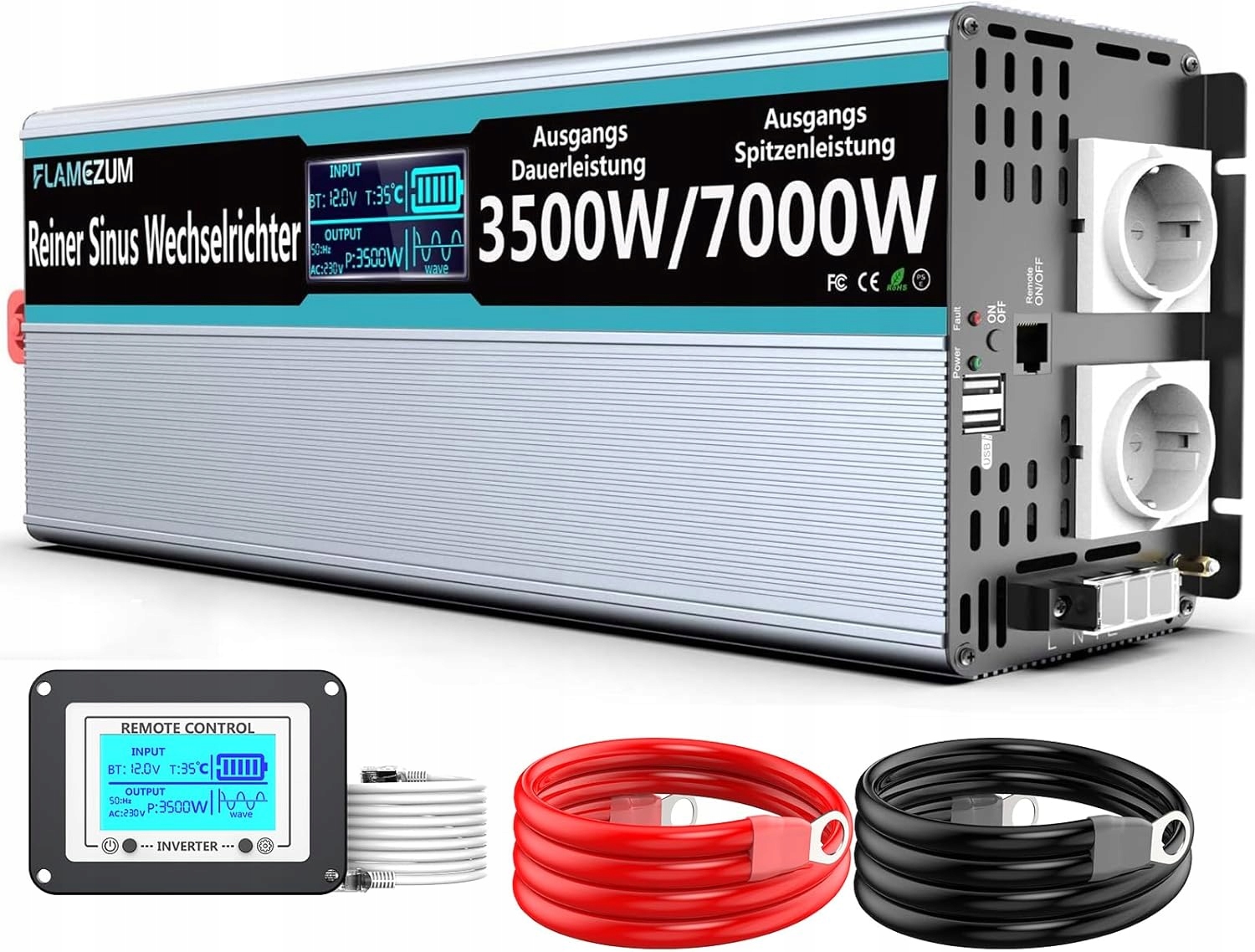Sínusový Menič 3500 W Flamezum 12 V Na 230 V Menič Napätia LCD