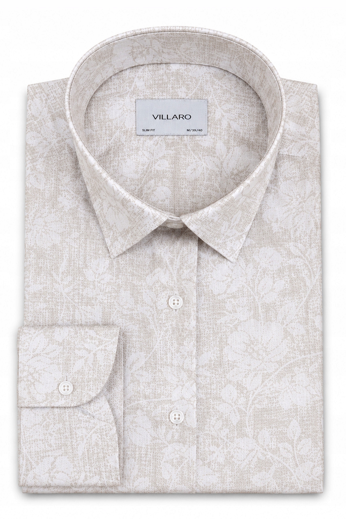 Béžová pánská košile s květinami Tencel a Len 46-176/182 Regular Villaro