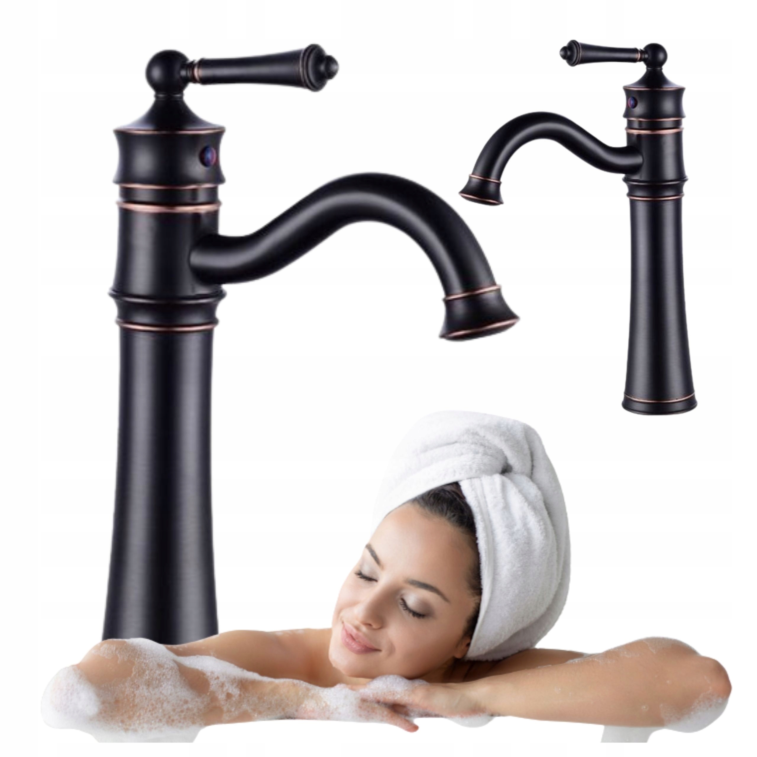 BATERIA UMYWALKOWA STOJĄCA ADELTA CZARNA WYSOKA RETRO PERLATOR