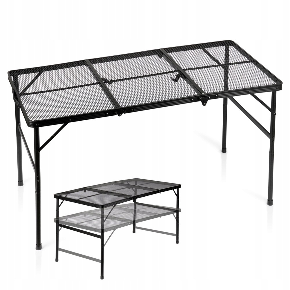 Skládací hliníkový turistický stůl černý 2v1 120x60x37/66 cm