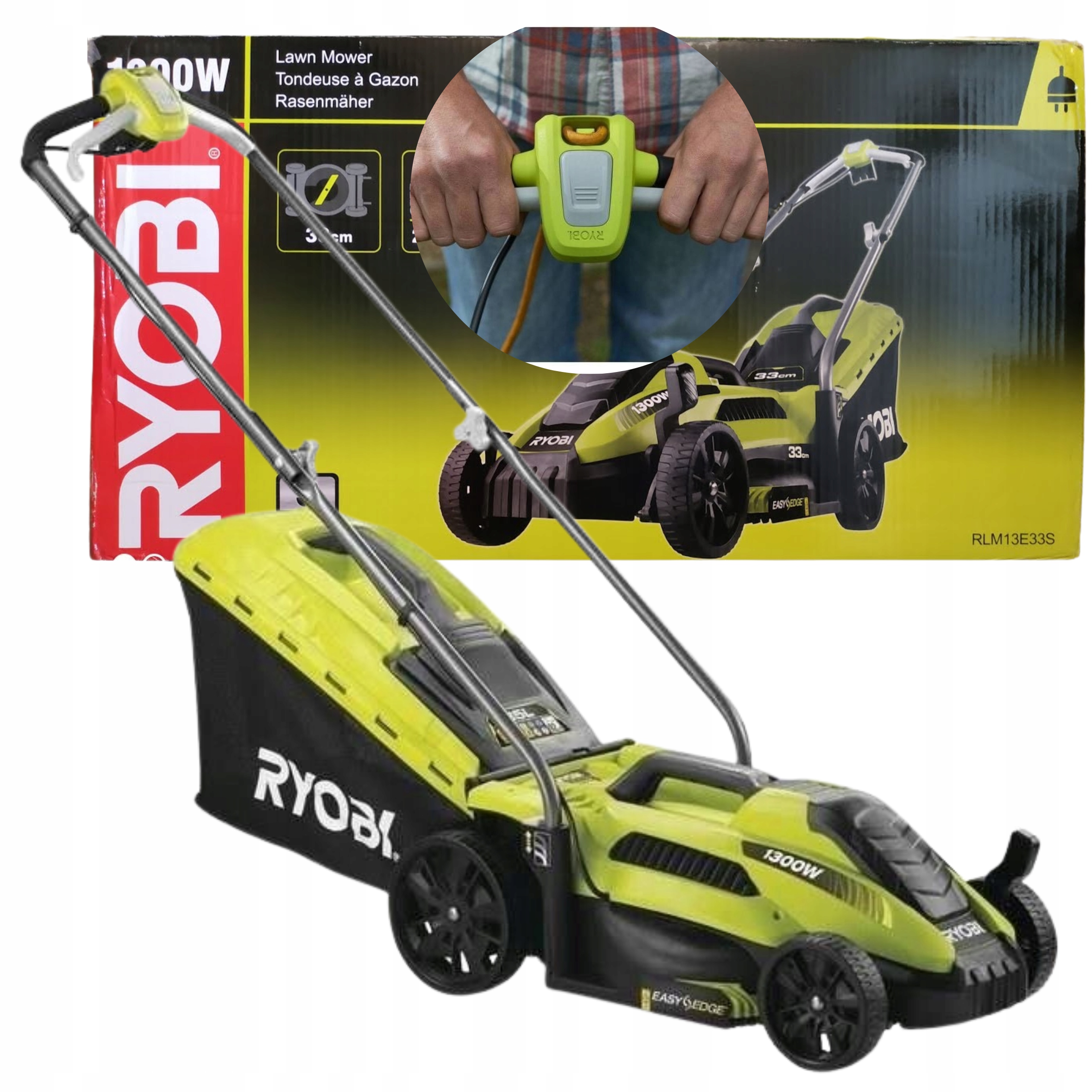 Kosiarka Elektryczna 33CM 1300W Do Trawy Kosa Kosz 35L Ryobi RLM13E33S