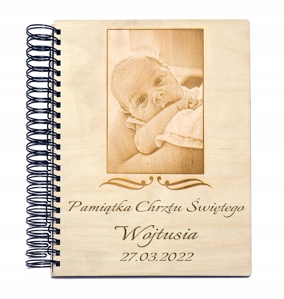 Album drewniany Chrzest+foto+życzenia 60 stron A5