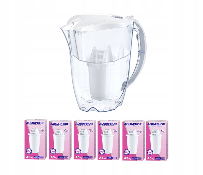 Dzbanek filtrujący Aquaphor Arctic 2,8 l z 6 wkładami A5 Mg biały