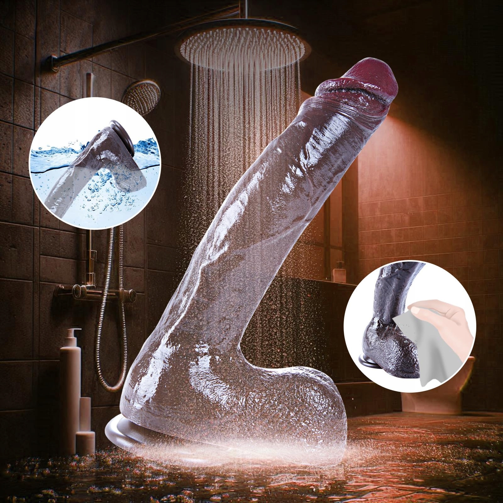 RZECZYWISTY Dildo XXL 26cm Czarny Silikonowy Z Przyssawką Dla Par — miniatura 4