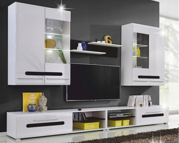 Obývacia Stena Owal biela čierna biela lesklá Rtv skrinka komoda regál
