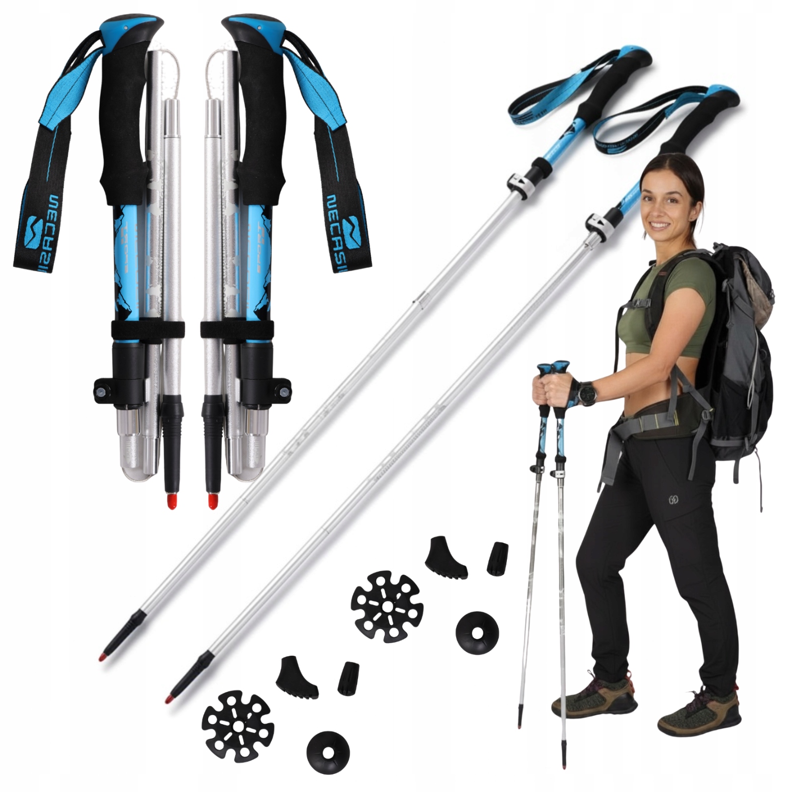 Trekingové Hole Nordic Walking Skládací Hole Lehké Pro Chůzi Hory 2x