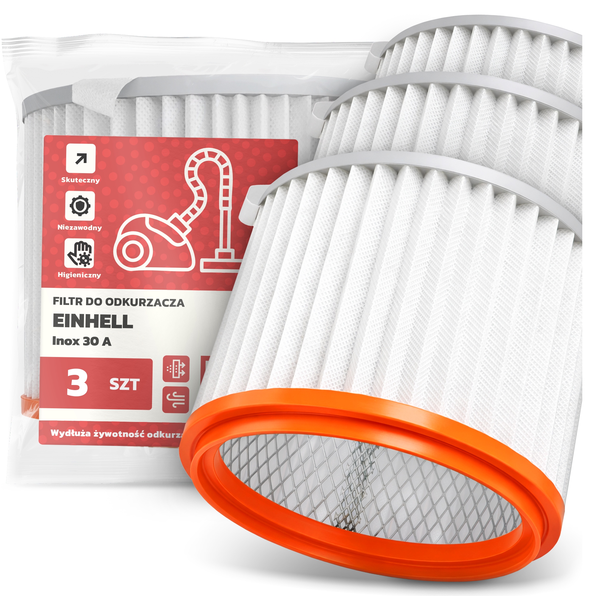 3x Vzduchový Filtr pro vysavač Einhell Inox 30 A Omyvatelný Filtr Em-w