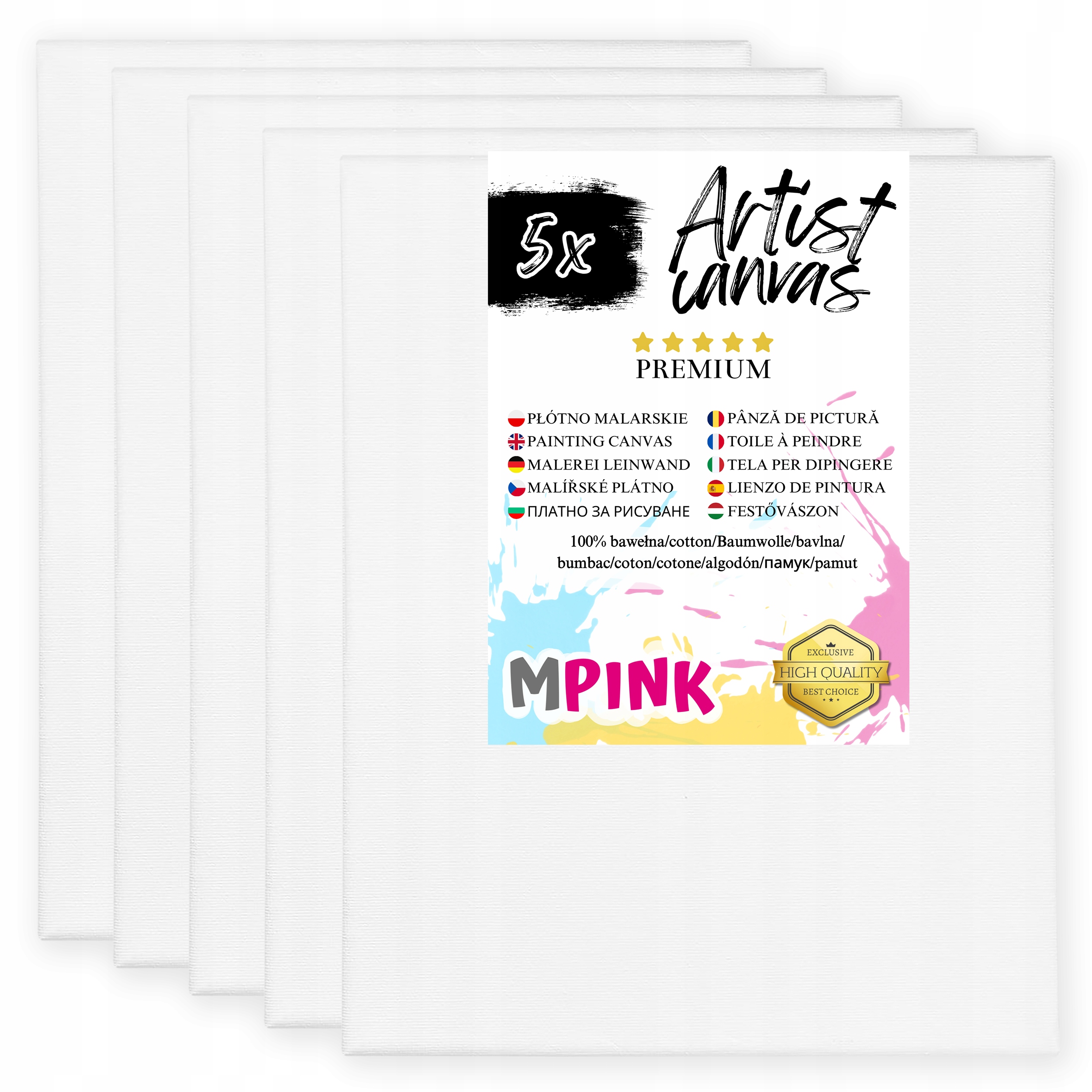 Sada 5 x Malířské Plátno 40 x 50 cm Bílé plátno Ideální pro malování