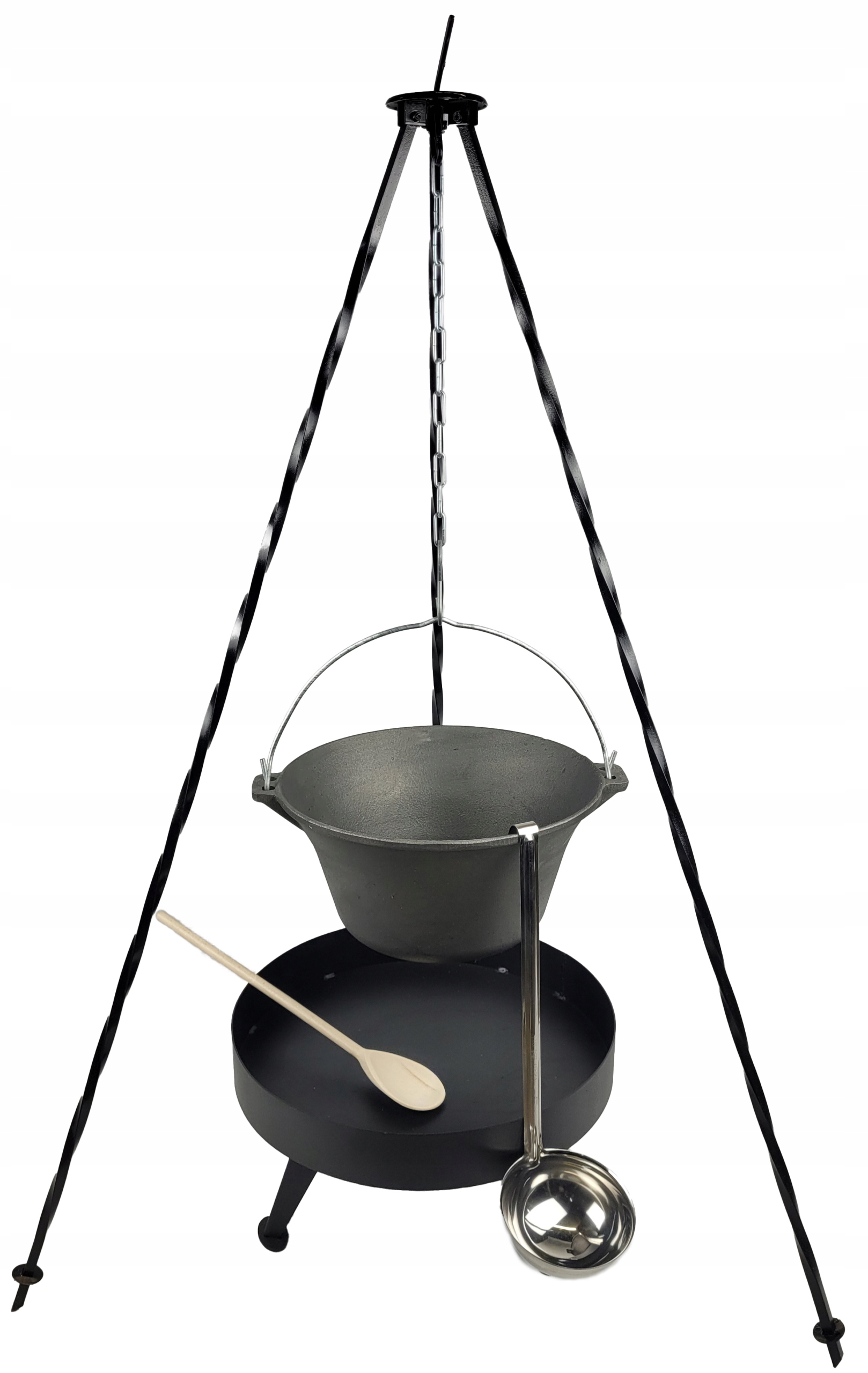 Liatinový kotlík 8 L Ohnisko 40 cm Trojnožka naberačka trojnožka 120 cm