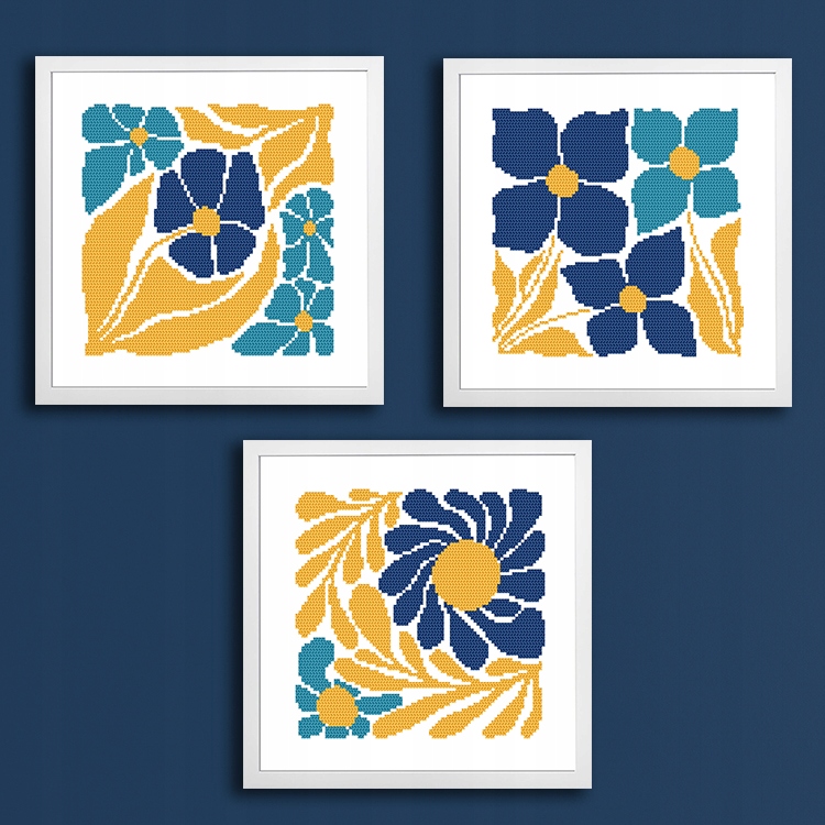 Křížková výšivka Vyšívací sada Asketické květiny triptych