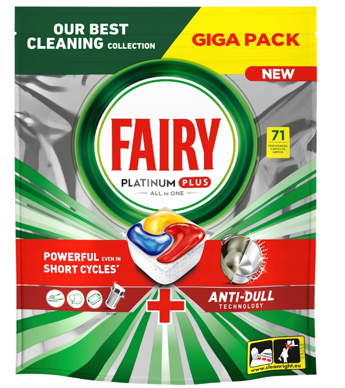 Levně Fairy Platinum Plus Kapsle do myčky nádobí Lemon 71 kusů