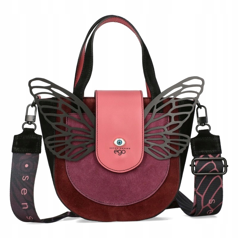 Ego Torebka Damska Kuferek Na Ramię Odpinane Skrzydła Skóra Zamsz Bordowa