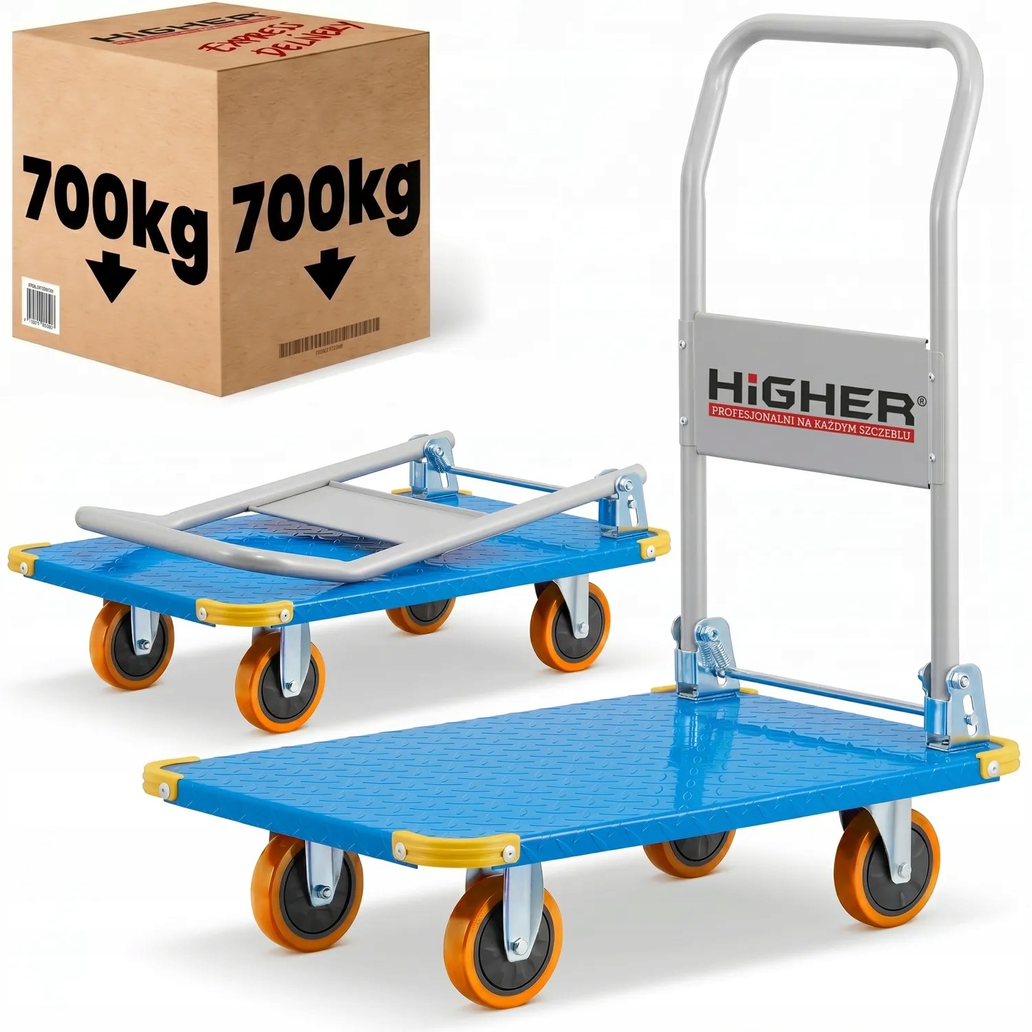 Skladovací plošinový vozík 700 kg Higher s plnými koly