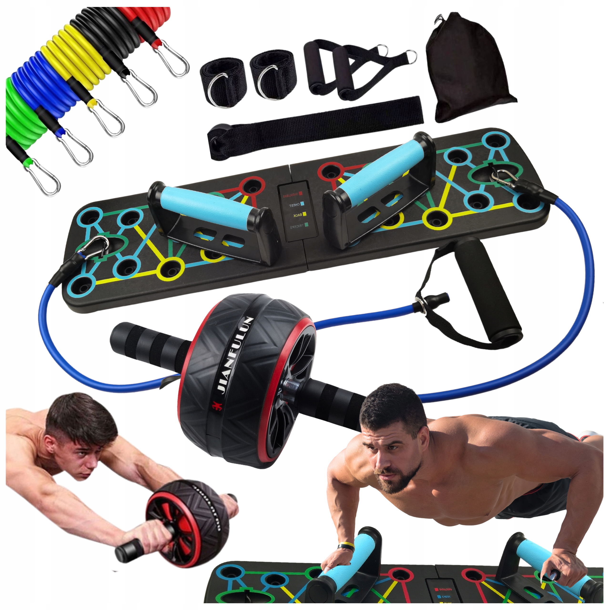 Zestaw Do Treningu W Domu Deska Do Pompek Gumy Oporowe kółko Ab Wheel