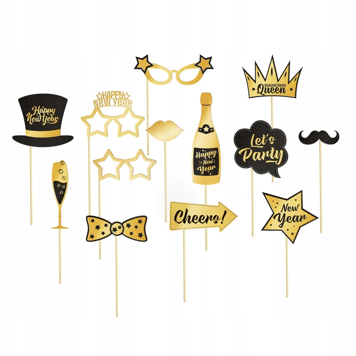 

Rekwizyty Do Zdjęć Nowy Rok czarno-złote Foto Budk