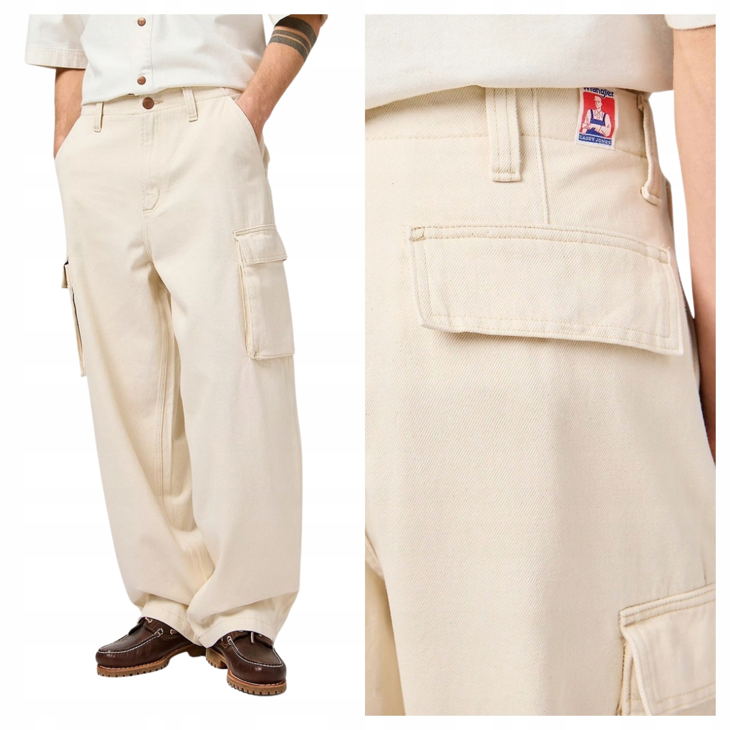 Pánské kalhoty Wrangler Cj Loose Cargo Ecru Kapsáče Volné Casual W32 L32