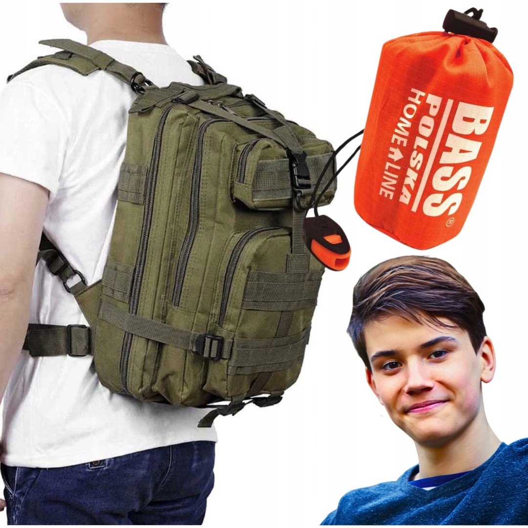 WYJAZDOWY ZESTAW SET DLA HARCERZA DZIECKA ŚPIWÓR XXL PLECAK KHAKI Długość 212 cm