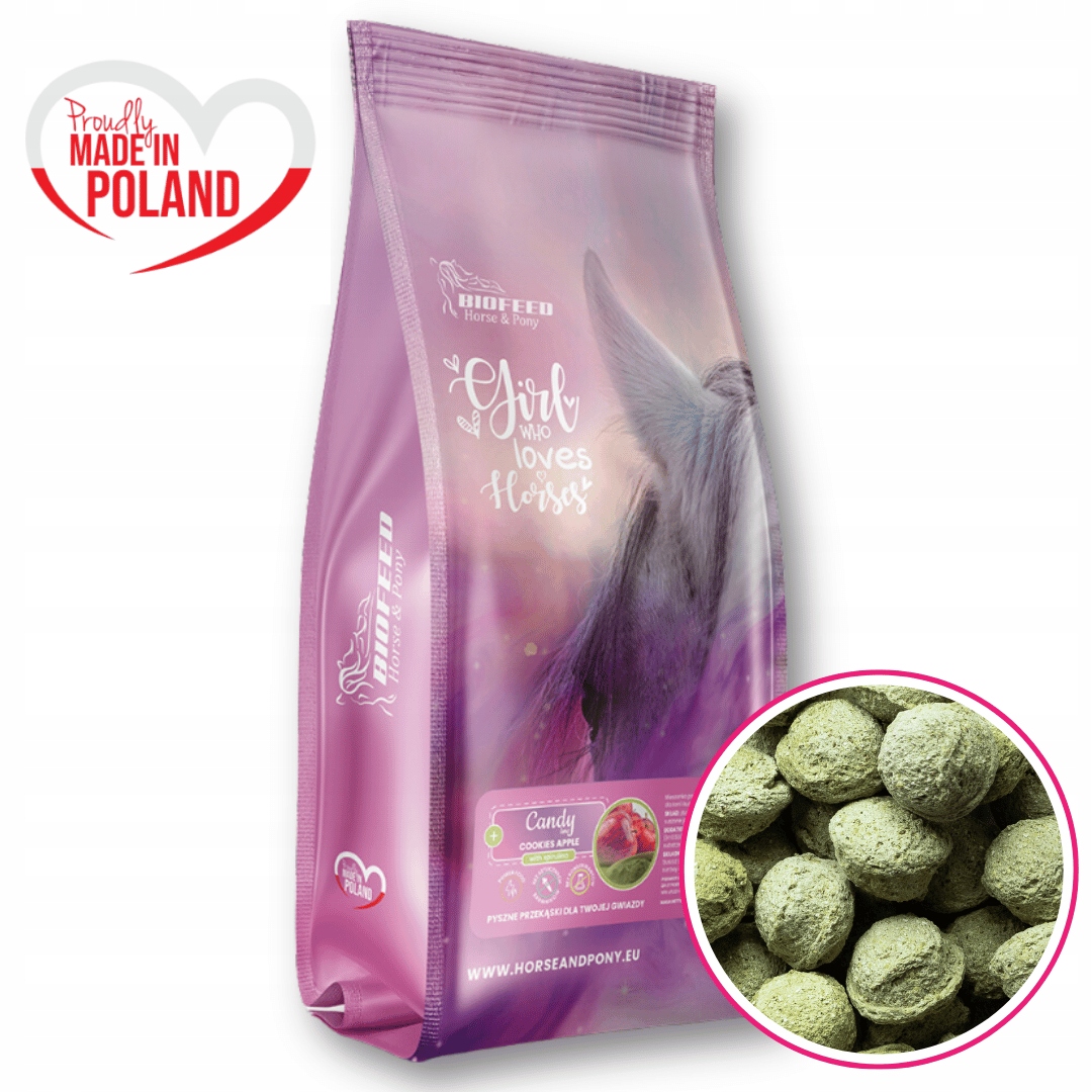 Smaczki dla koni i kuców chrupiące jabłkowe ze spiruliną 60szt