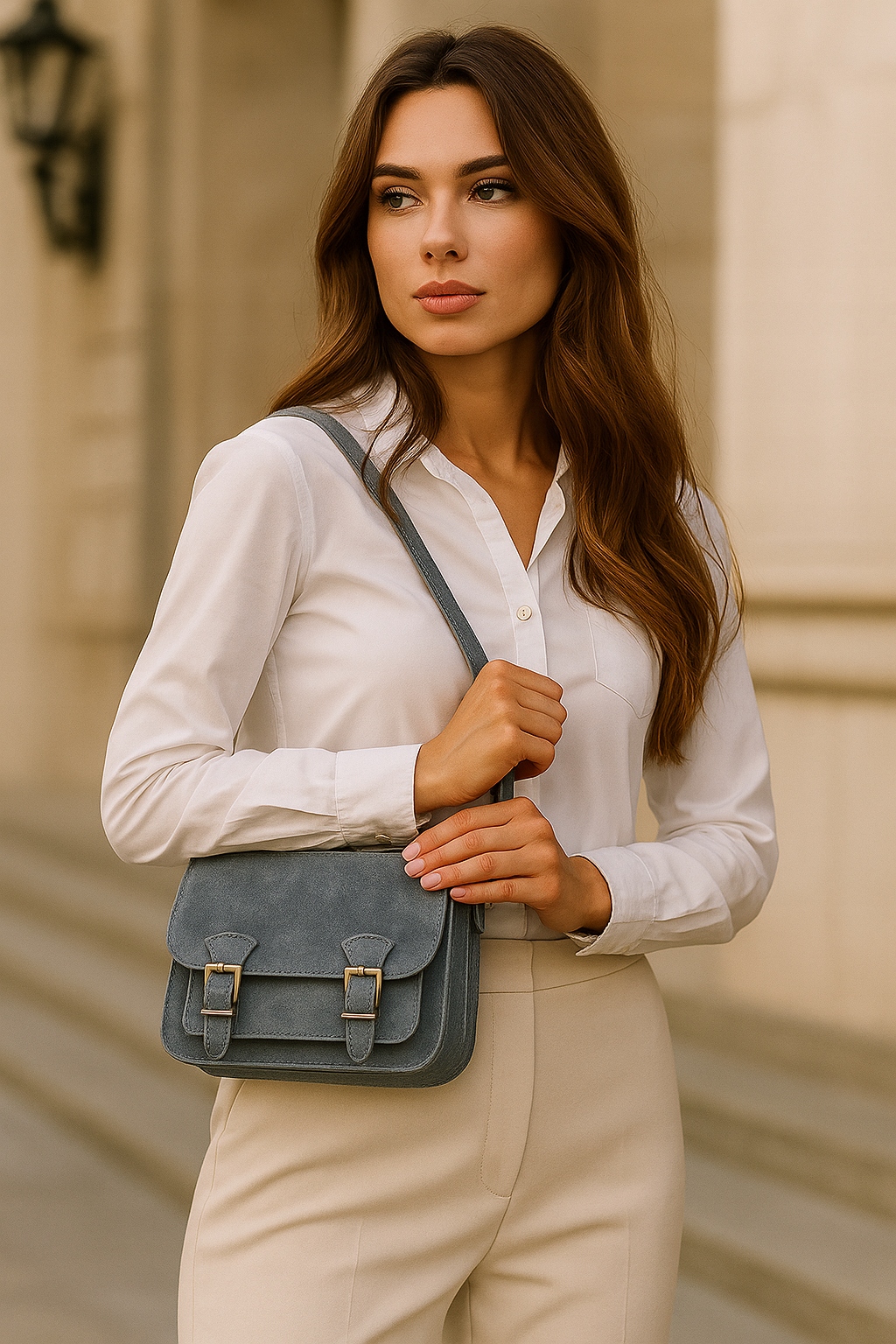 Velká italská semišová kabelka přes rameno Vera Pelle A5 prostorná šedá