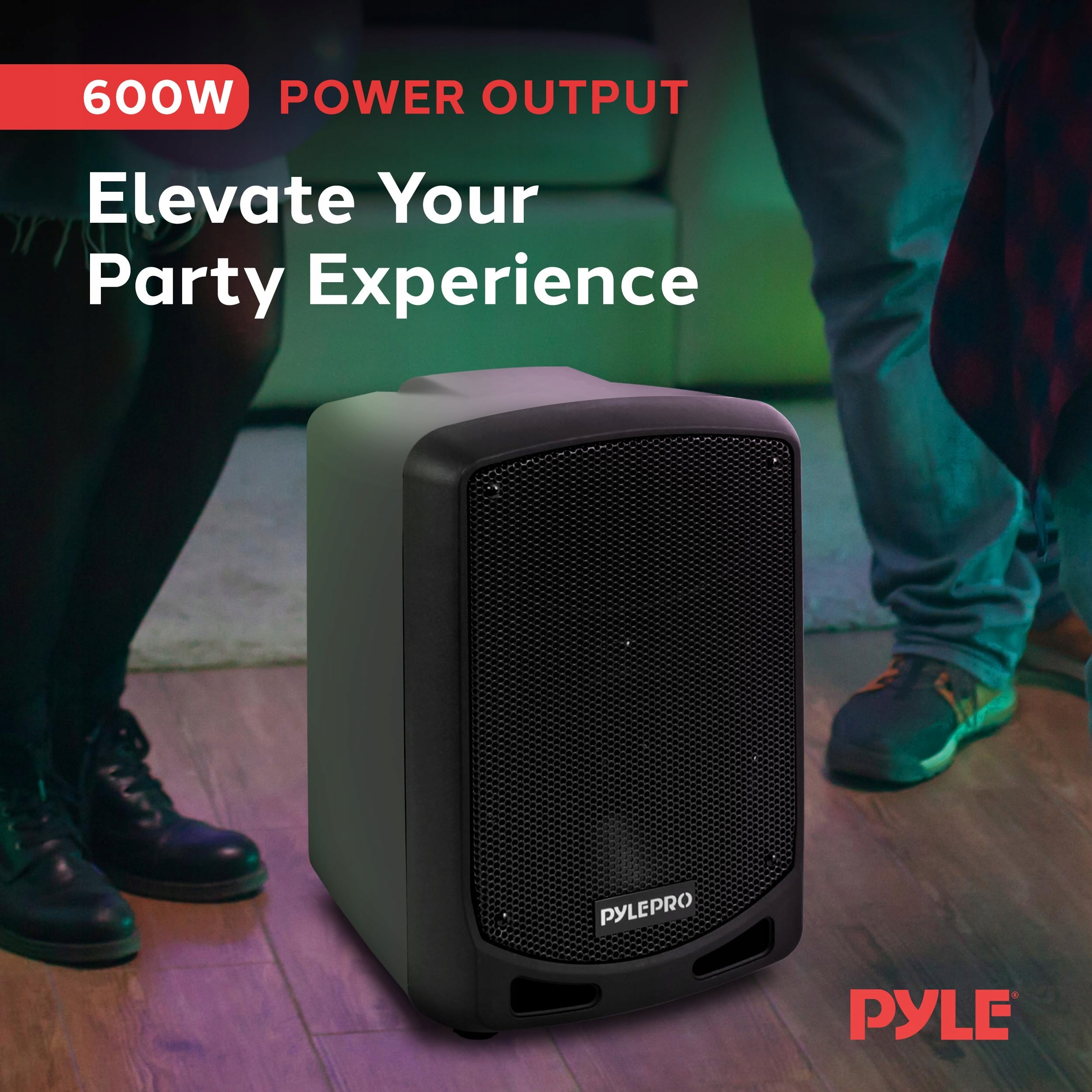 PYLE Przenośna Karaoke Maszyna Bluetooth Głośnik Party 600W LED MP3 USB SD — miniatura 2