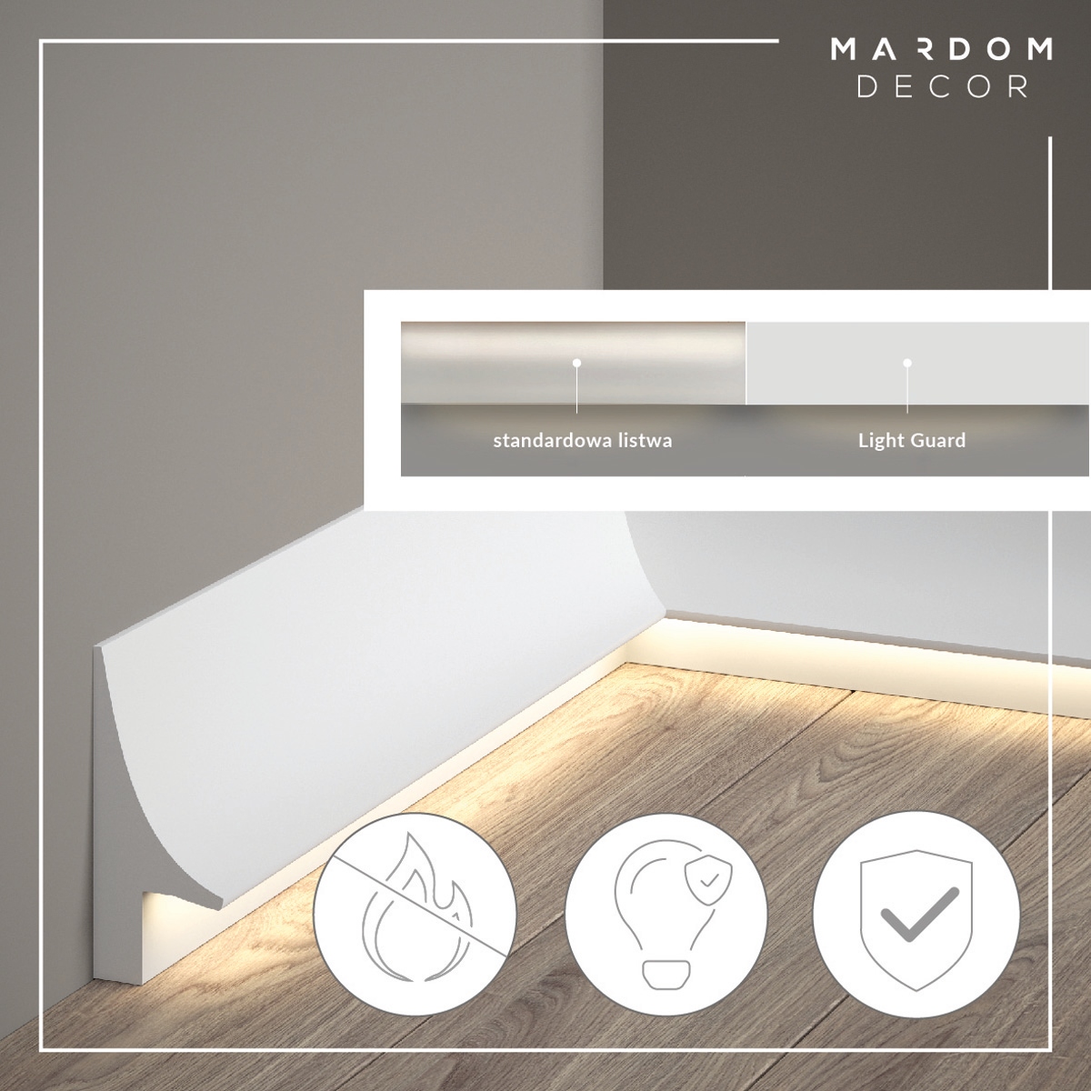 LISTWA PRZYPODŁOGOWA BIEL MARDOM POLISTYREN MD013 Długość 200 cm