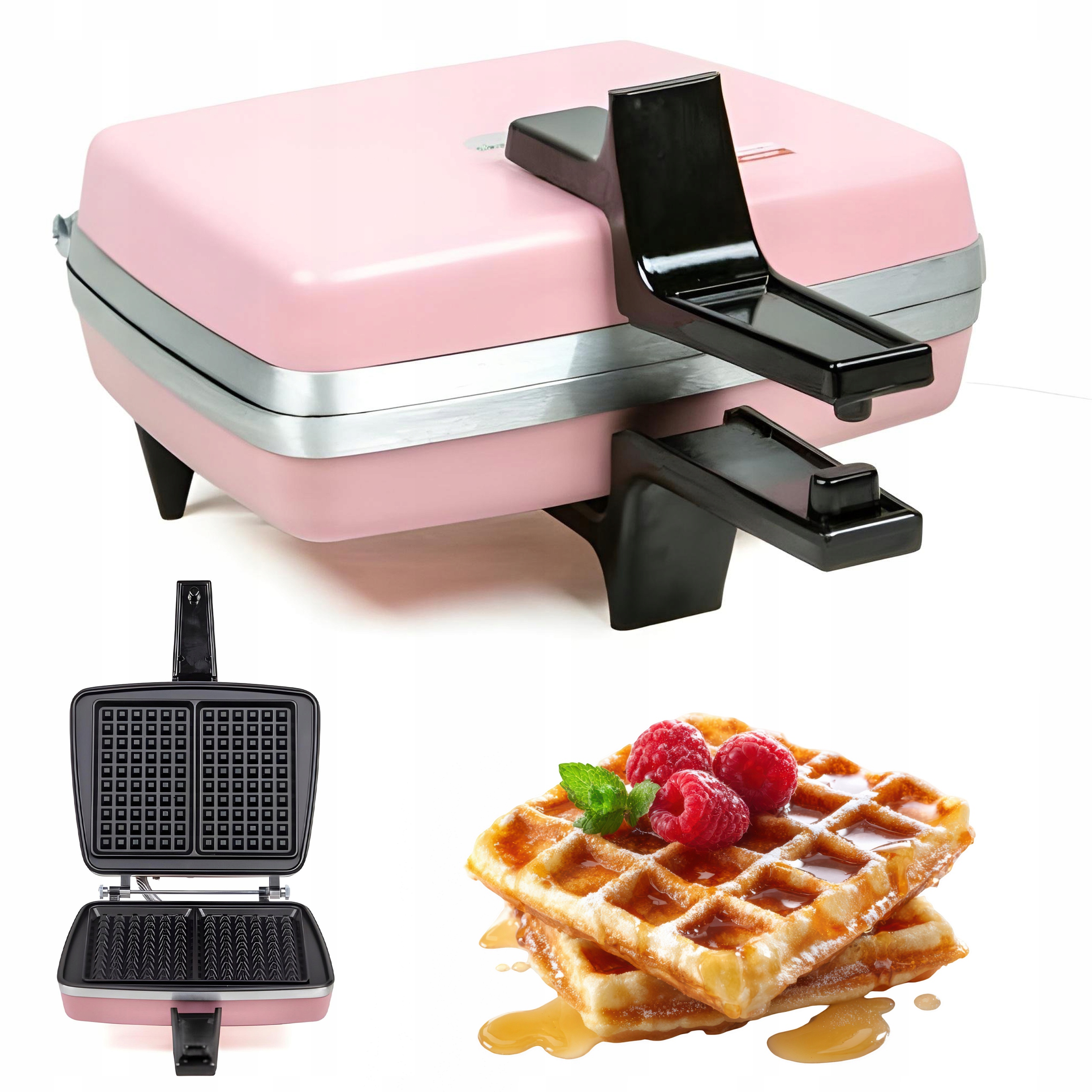 Gofrownica Dezal Profesjonalna Gastronomiczna 1300W Drobna Kratka Różowa