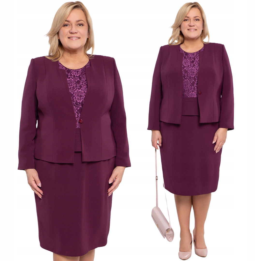 Třídílná fialová garsonka s baskinkou 58