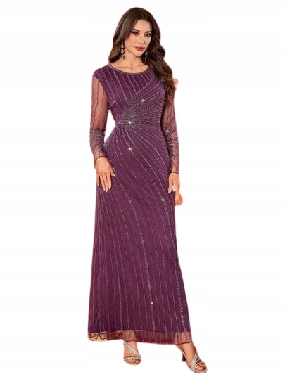 Shein Fialová Šaty MIDI S Flitry A Průsvitnými Rukávy, Velikost M 1KK