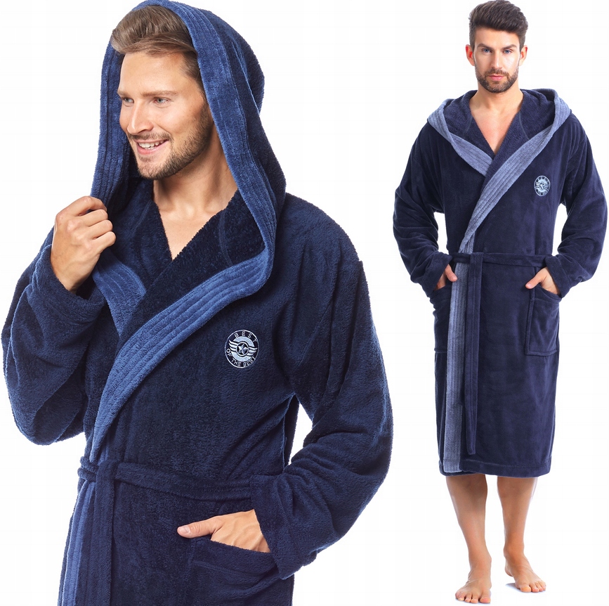 L&L pánský župan krátký kapuce s teplými kapsami George tmavě modrá M