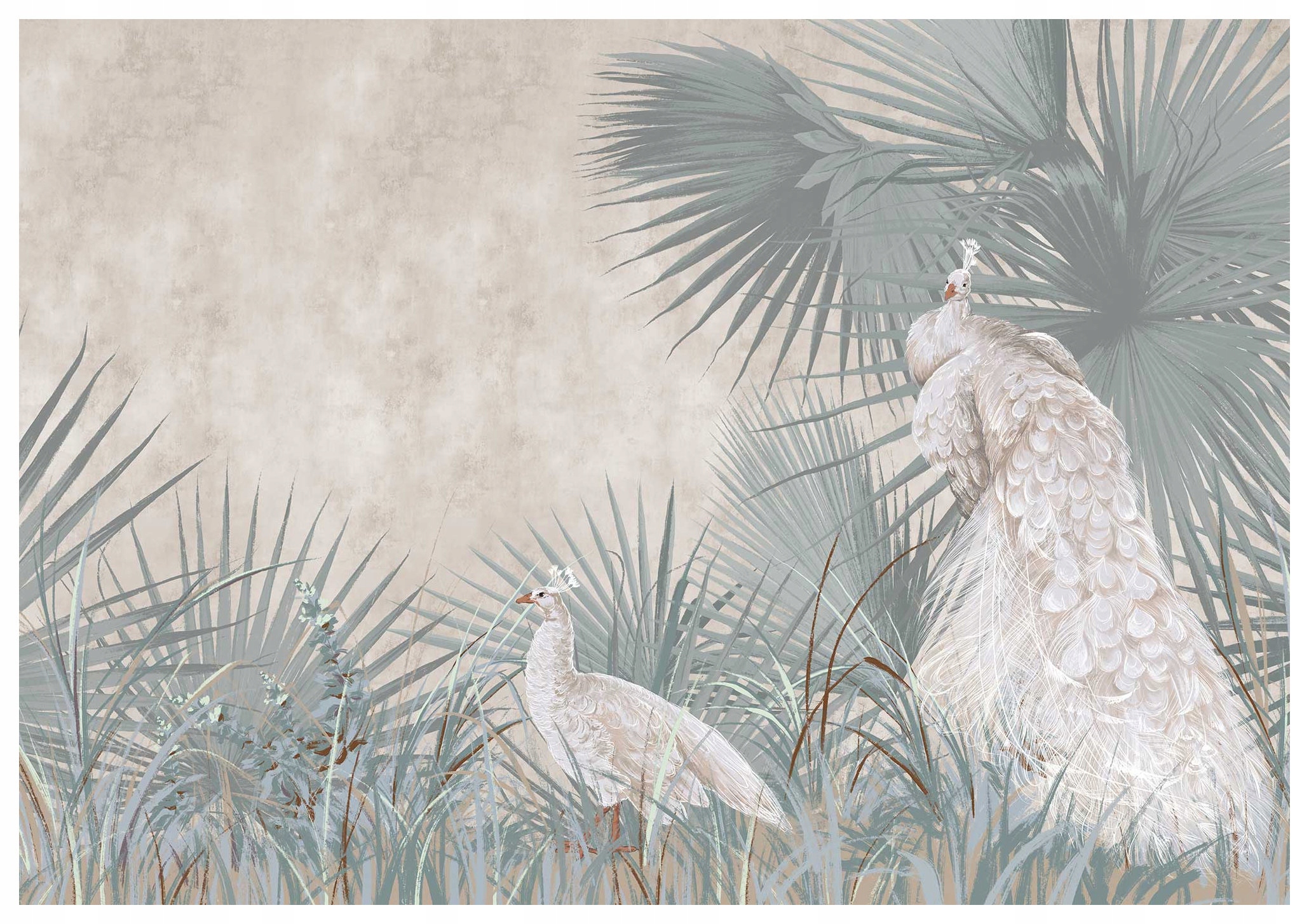 Fototapeta Pávi a tropické rostliny bílá vinylová 416x290 lepidlo