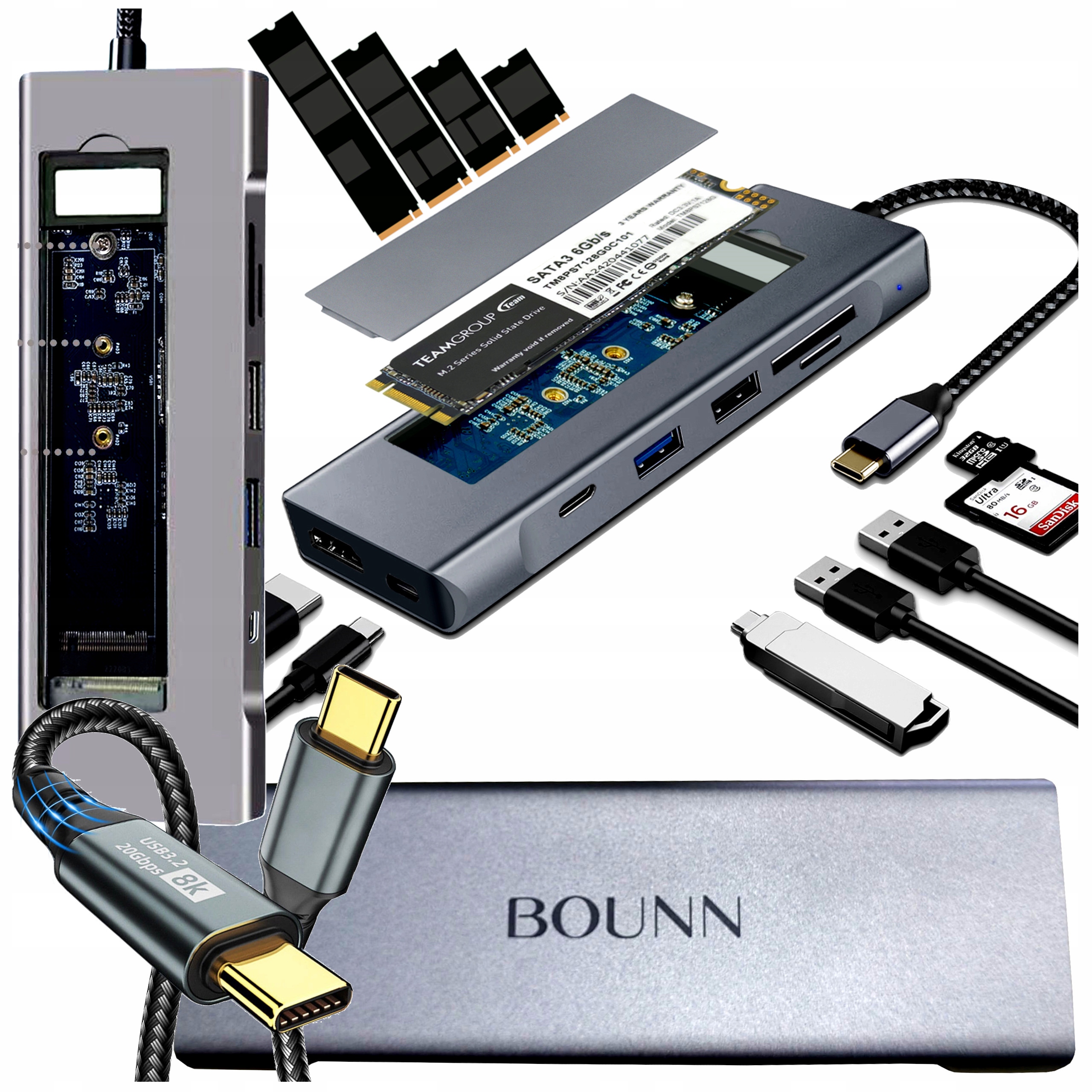 Kapsa Pouzdro Na Ssd Dokovací Stanice Sata M.2 8v1 Usb-c+kabel PD100W