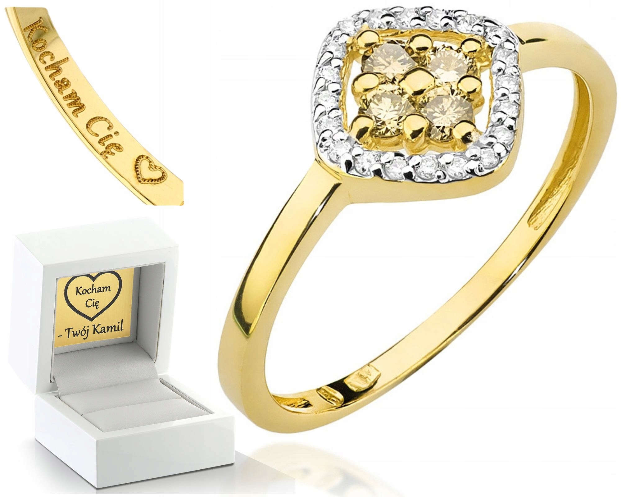 Prstýnek S Hnědými Brilianty Gravírování Bonus