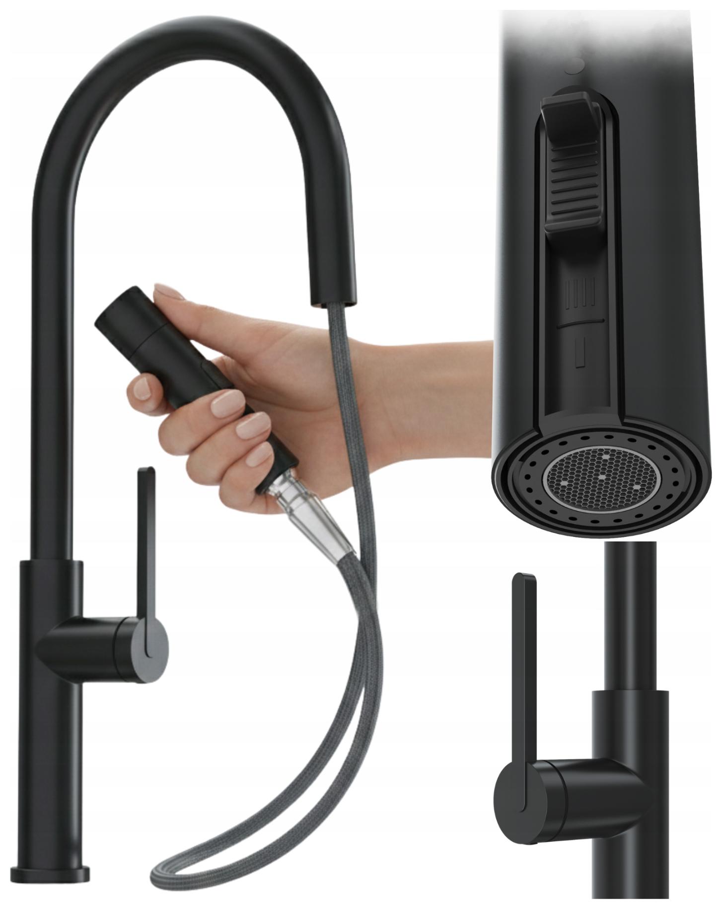 Kuchyňská baterie černá vytahovací sprcha Kohoutek 360° stojící Prati 2 funkce