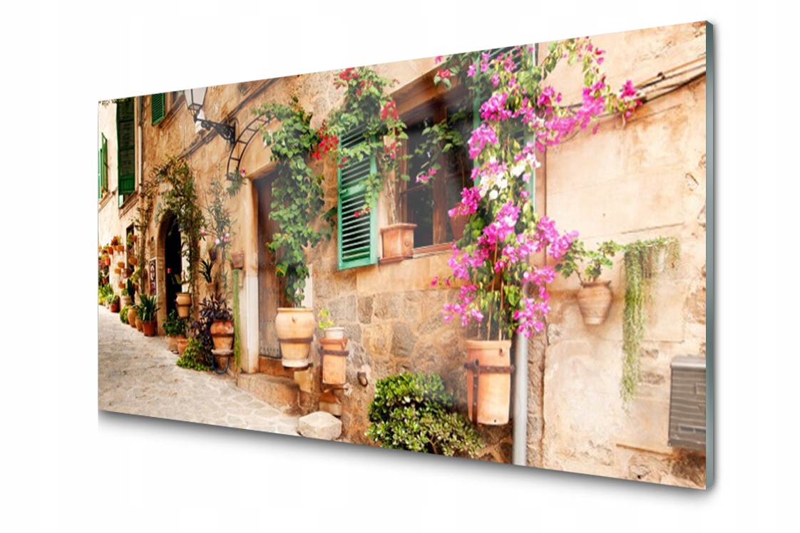 

Panel szklany dekor Dom Kwiaty Uliczka 140x70