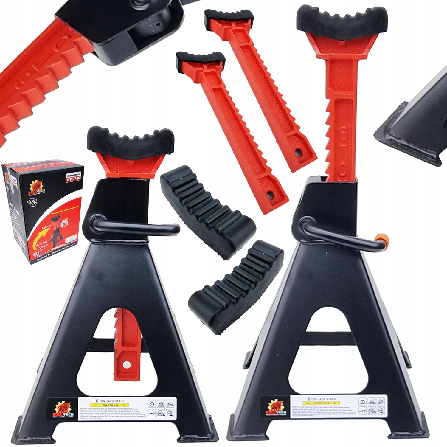 2x KOBYŁKI 6T PODSTAWKI PODPORY Z BLOKADĄ GUMĄ PIN MOCNE 6 TON REGULOWANE