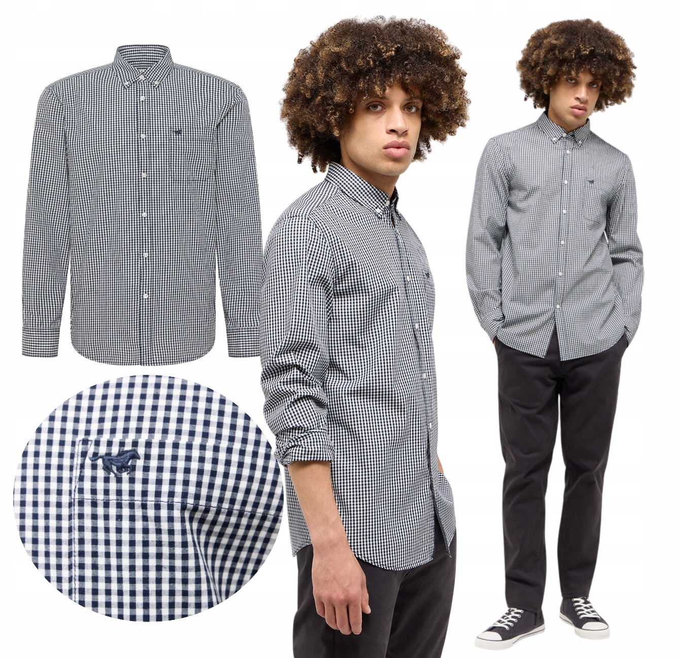 Pánská košile s dlouhým rukávem Mřížka Bavlna Mustang Chester vel. XXL