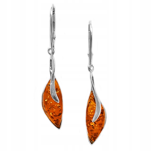 Stříbrné Náušnice anglické zapínání s Baltský Jantar stříbro 925 Dlouhé