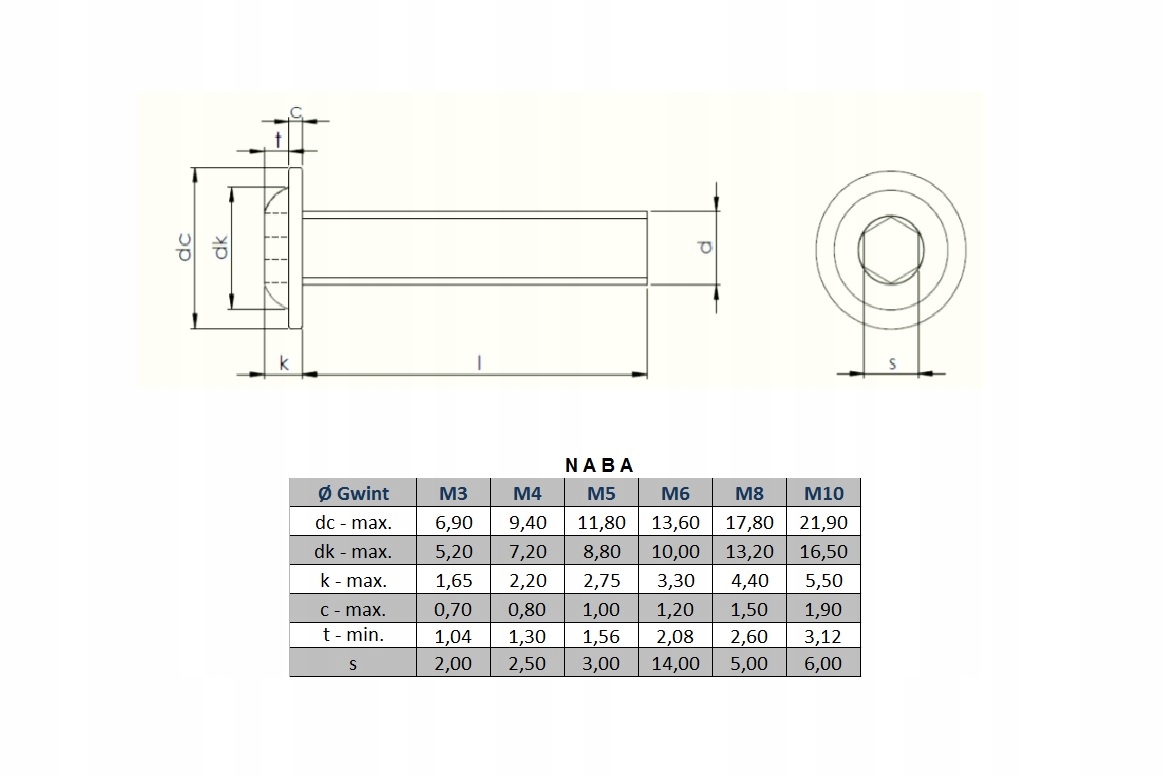 ISO 7380-2 A2 M6X10 ŚRUBA IMBUS PODKŁADKOWA NIERDZEWNA INOX (10) Marka Naba