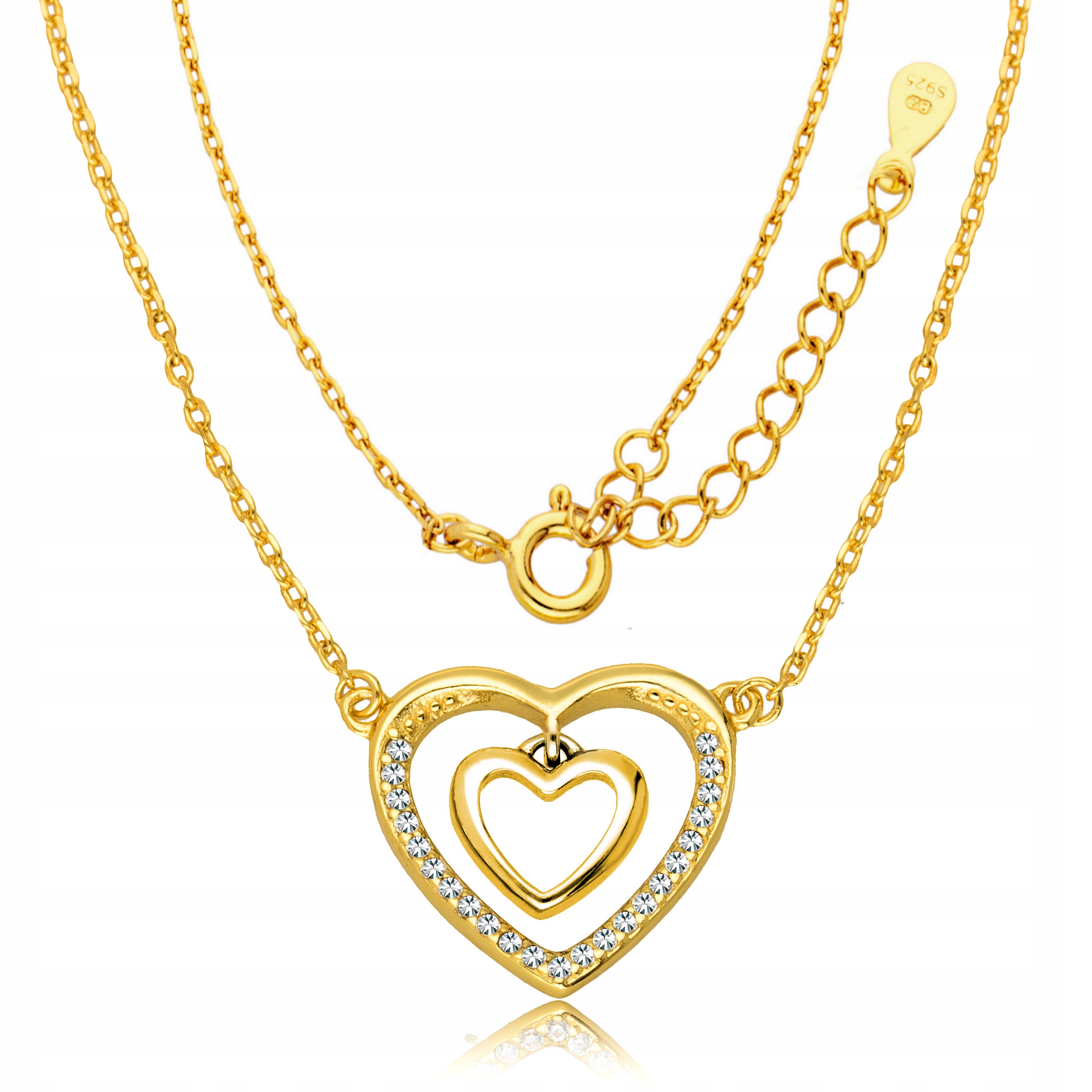 Złoty Łańcuszek 925 Serce w Sercu Grawer Marka Euforia
