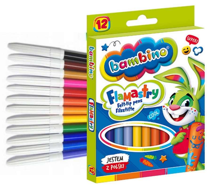 BAMBINO FLAMASTRY SZKOLNE mazaki pisaki 12 kolorów