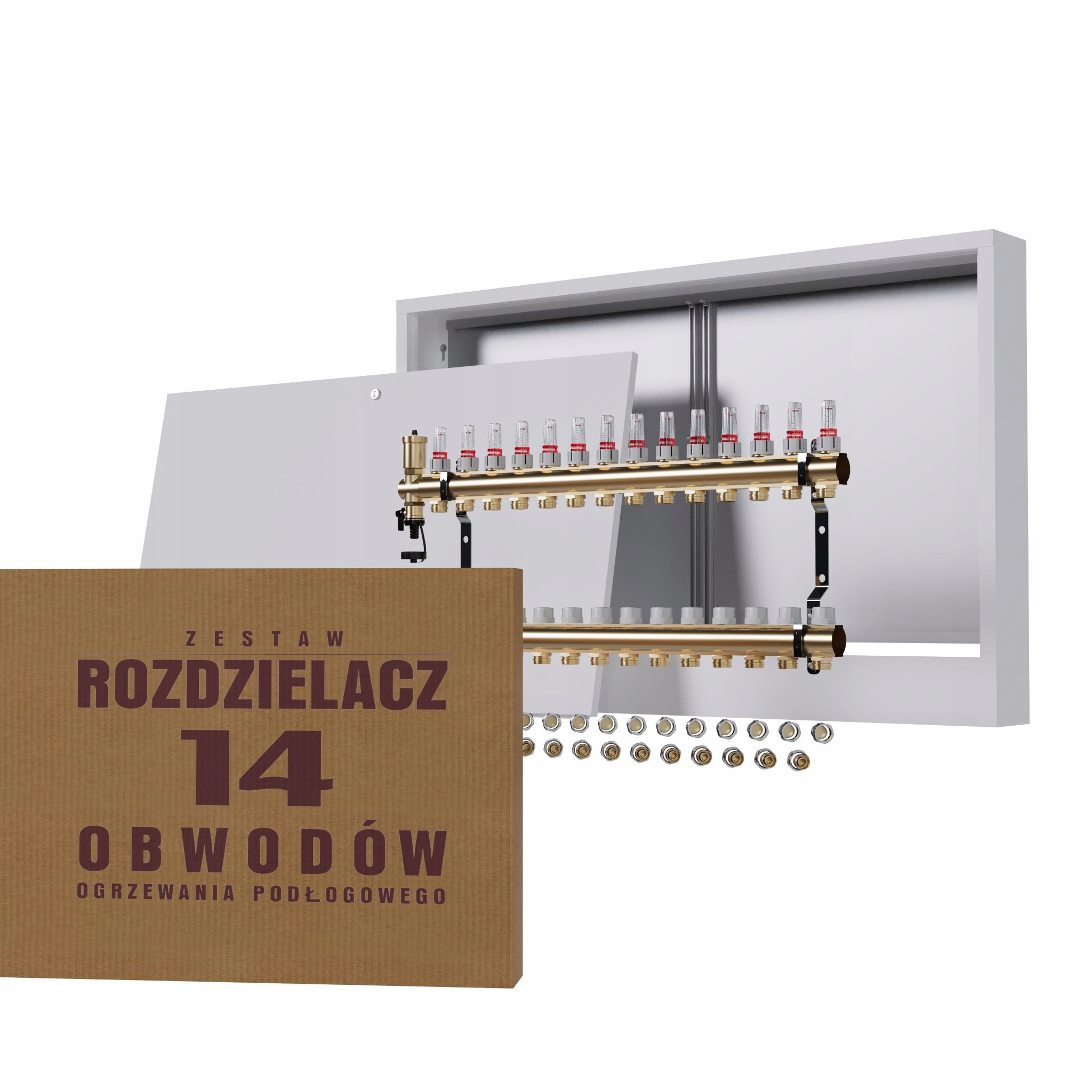 Rozdělovač pro podlahu 14 podlahových topení, nástěnný box Pex