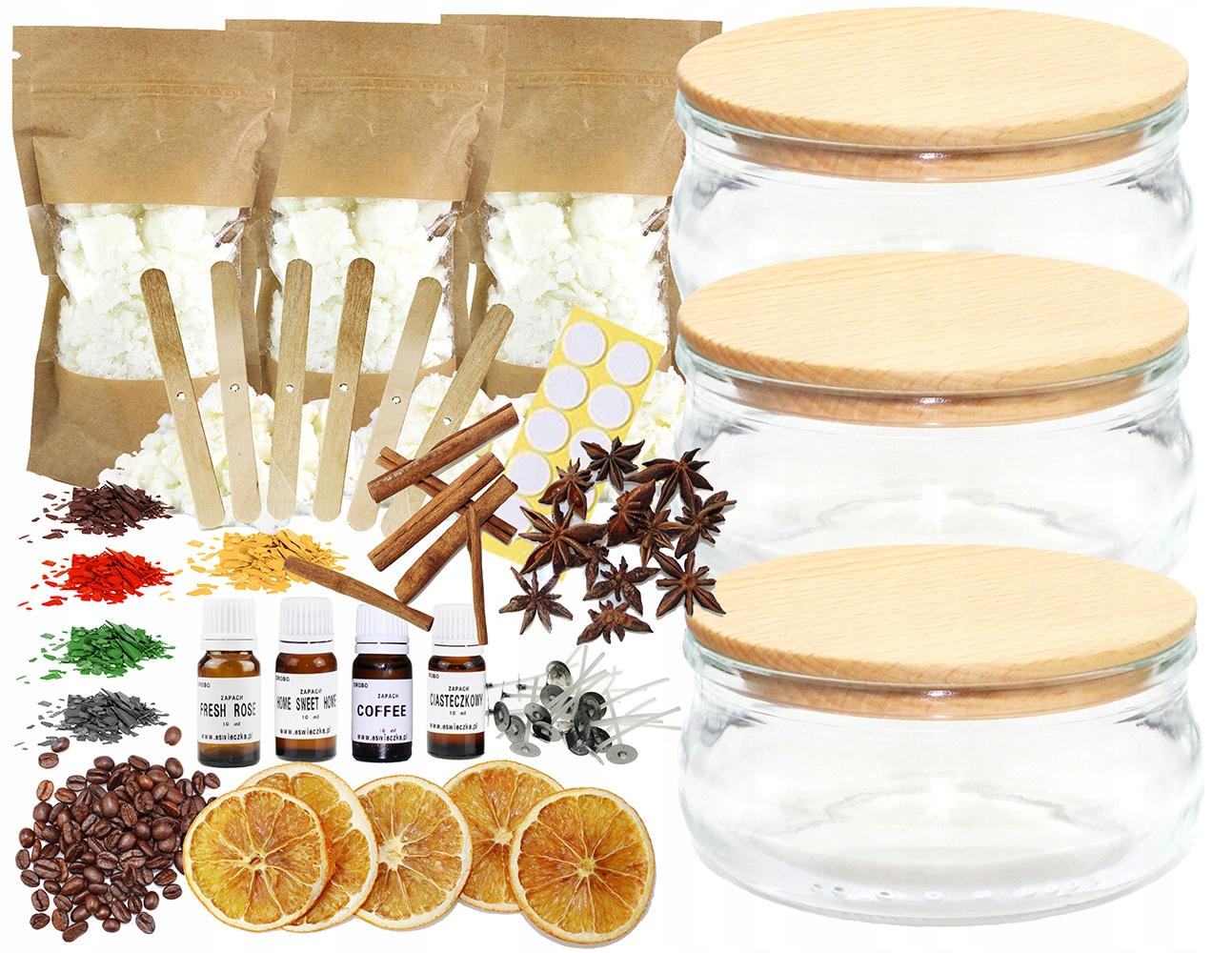 Sada na výrobu sójových svíček, elegantní sklo, 3 x 210 ml