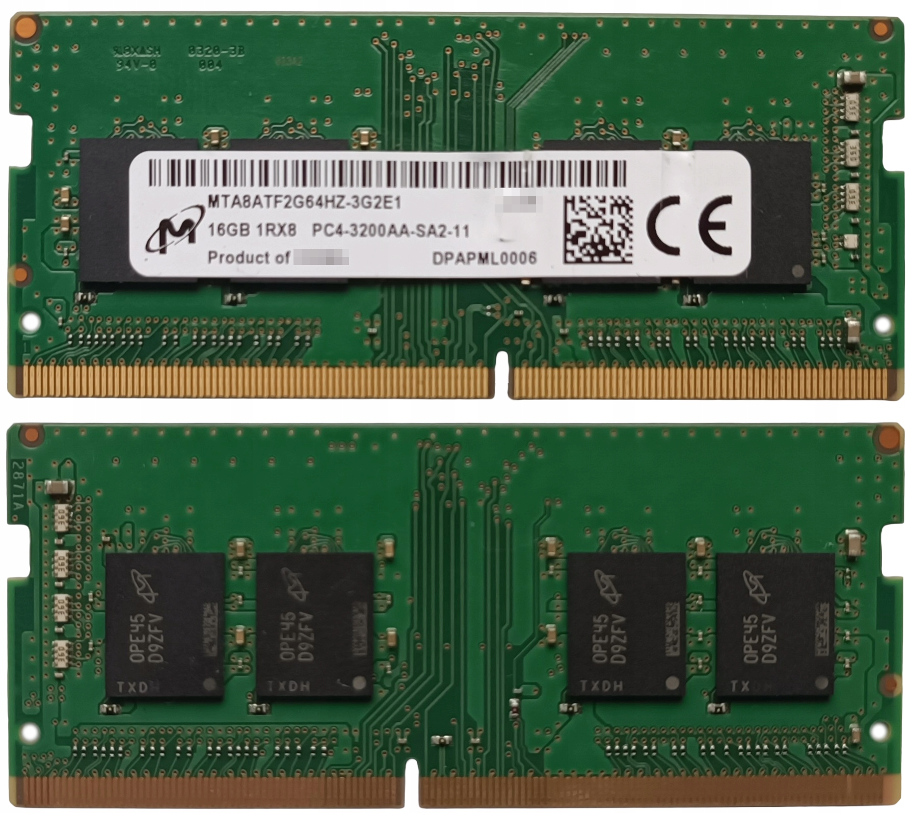 (n) 16GB 1*16GB Micron DDR4 3200MHz 1,2V MTA8ATF2G64HZ-3G2E1